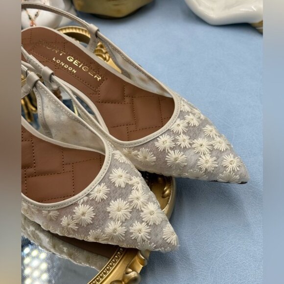 🆕 KURT GEIGER LONDON 🧿 NWOB Belgravia Floral Mesh Sling Back Heel, Cream Sz 7 - Picture 13 of 15